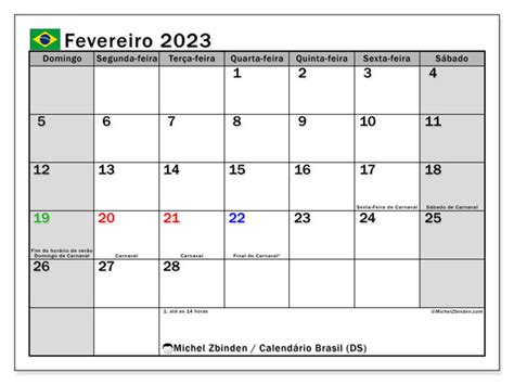 Calendários Fevereiro 2023 Michel Zbinden Br