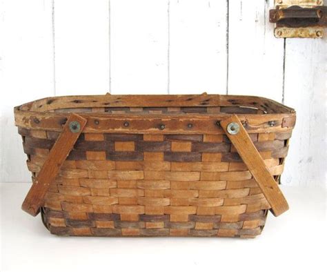 Vintage Wooden Basket Rustic Gathering Market Long Rectangular Etsy