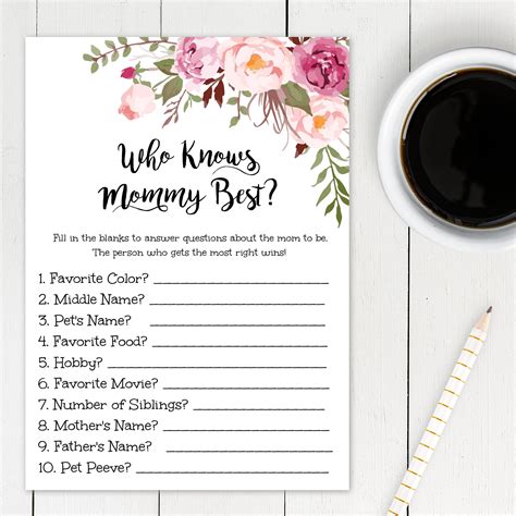Who Knows Mommy Best Game Template For Baby Shower How Well Etsy