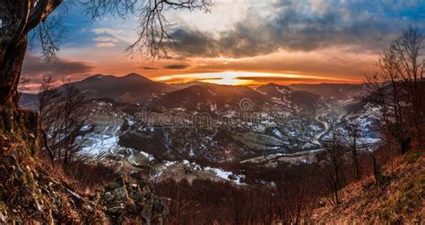 Colorful Winter Sunrise In The Carpathian Mountains Stock Photo Image