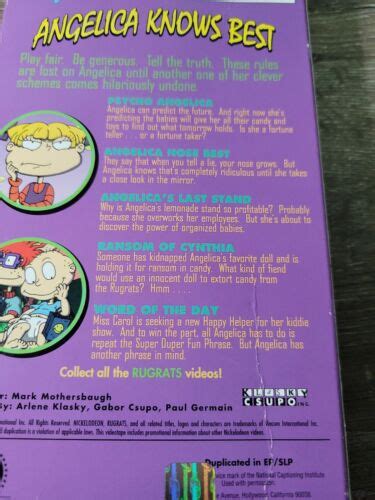Vhs Rugrats Angelica Knows Best Vhs 1998 97368391734 Ebay