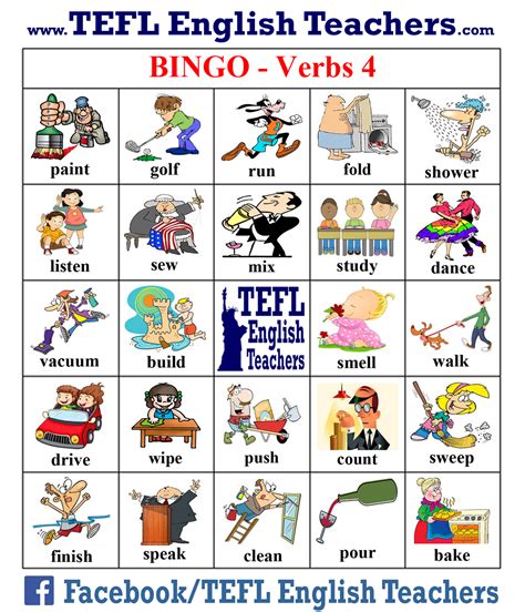 Tefl English Teachers Bingo Verbs Game Board 4 Of 20 Loteria En Ingles Juegos En Ingles