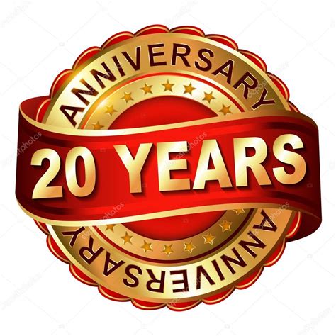 20 years anniversary golden label with ribbon — Stock ...