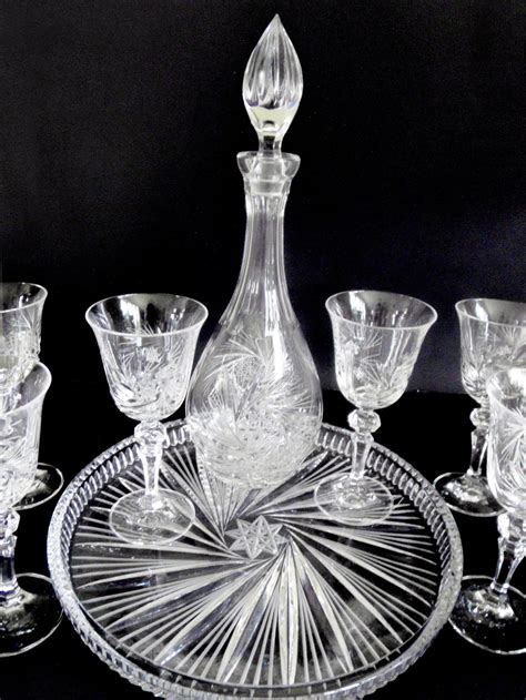 Crystal 12 Pc Pinwheel Barware 6 Wine Glasses Decanter 4 Etsy