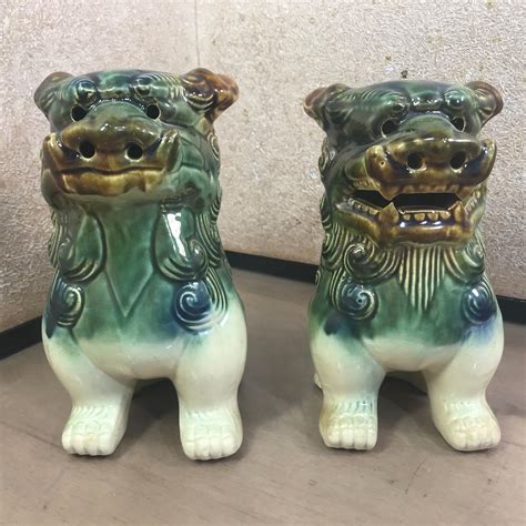 Japanese Statue Pair Shishi Foo Dog Lion Vintage Statue Unique Fully
