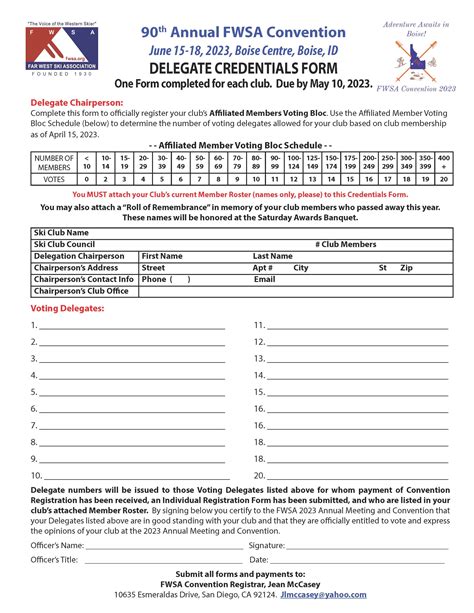 2023 Delegate Registration Far West Ski Association