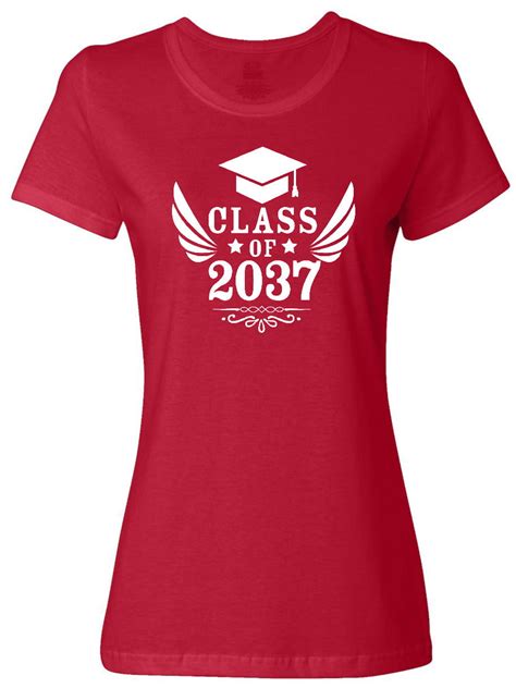 Inktastic Class Of 2037 With Graduation Cap And Wings Womens T Shirt