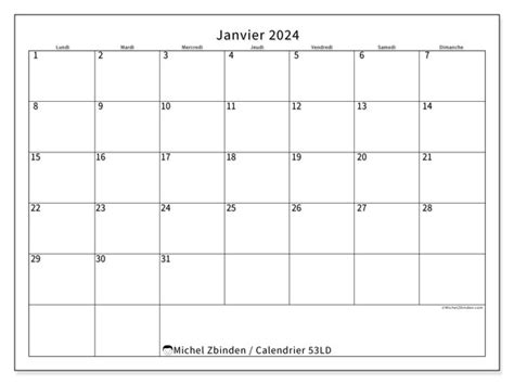 Calendrier Janvier 2024 53ld Michel Zbinden Lu