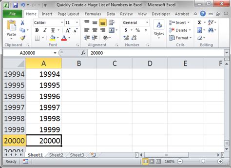 Quickly Create A Huge List Of Numbers In Excel