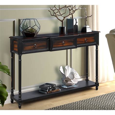 Hommoo 3 Drawer Wood Console Table Espresso