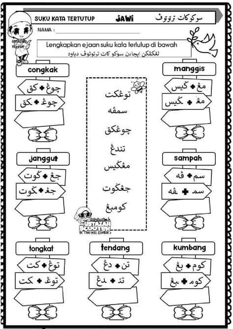 Jawi tahun 1 suku kata terbuka worksheet a37 – Artofit