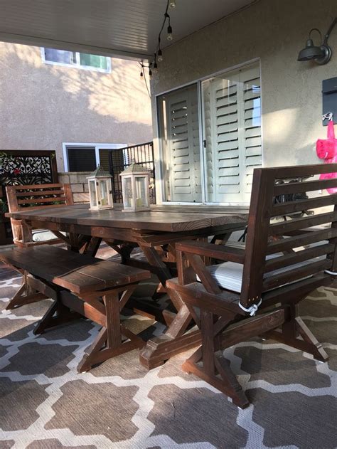Diy 8 Feet Long Patio Table With Chairs Chestnut Stain With Poly To