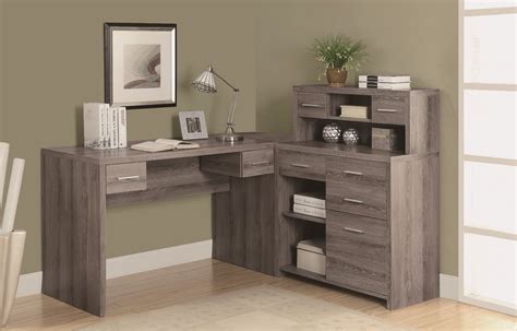 The trendy and industrial look of this l shaped computer desk will be the focal point in your modern home office. 7318 Dark Taupe L Shaped Home Office Desk from Monarch (I ...