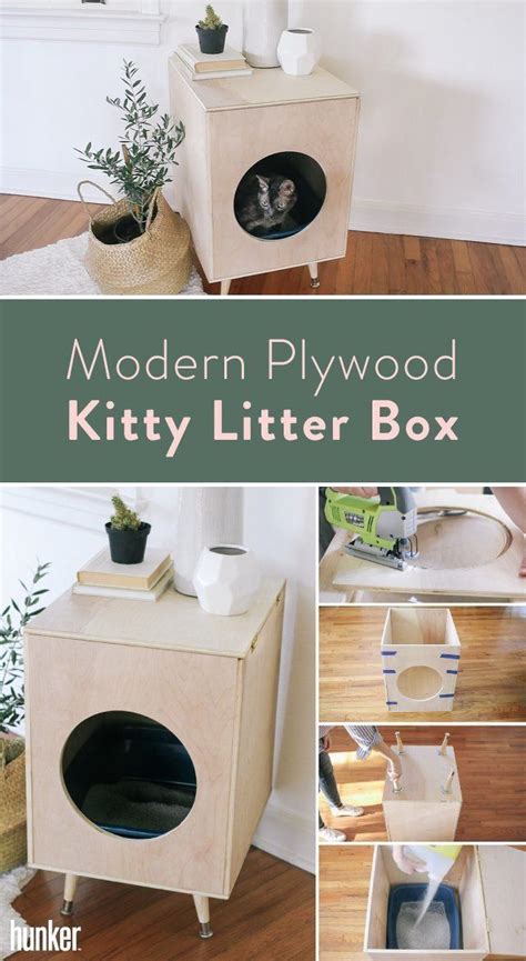 Diy modern plywood kitty litter box