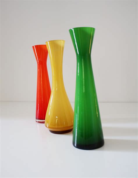 Mid Century Cased Glass Bud Vases 3 Available Empoli Italian