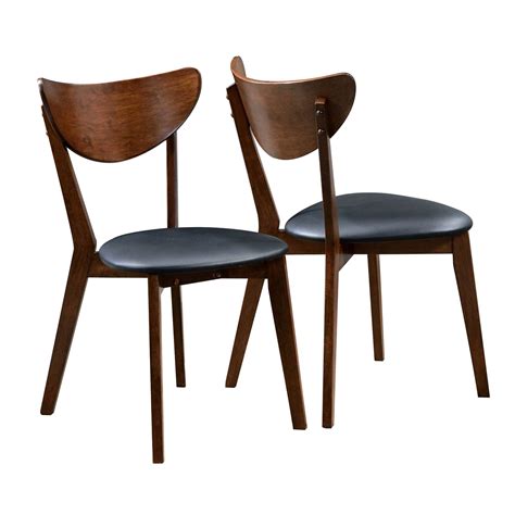 Peony Retro Dark Walnut And Black Seat Dining Chairs Set Of 2