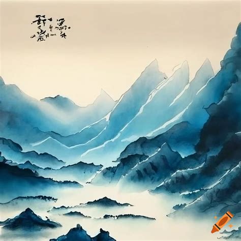 Serene Japanese Ink Painting Of Mountains On Craiyon