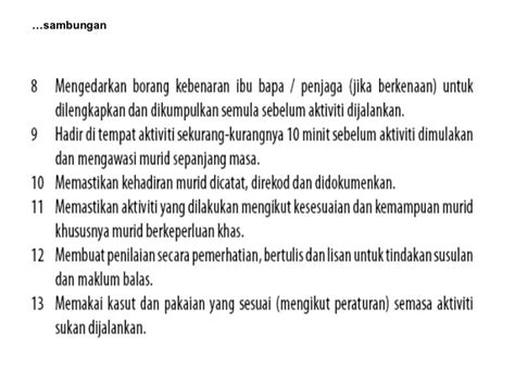Setiap murid dikehendaki melibatkan diri secara aktif dengan menyertai aktiviti sukan sekolah sepanjang tahun. Pengurusan pelaksanaan dasar 1 murid 1sukan