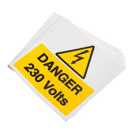 Industrial Signs 75mm X 75mm Danger 230 Volts Label Pack Of 10