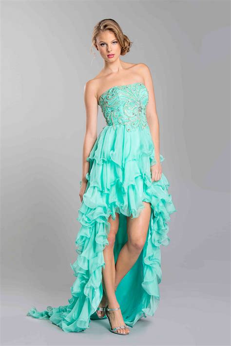 Strapless Sparkle Design High Low Ruffle Prom Dress Plus Sizes Train Flirty Gown Ebay