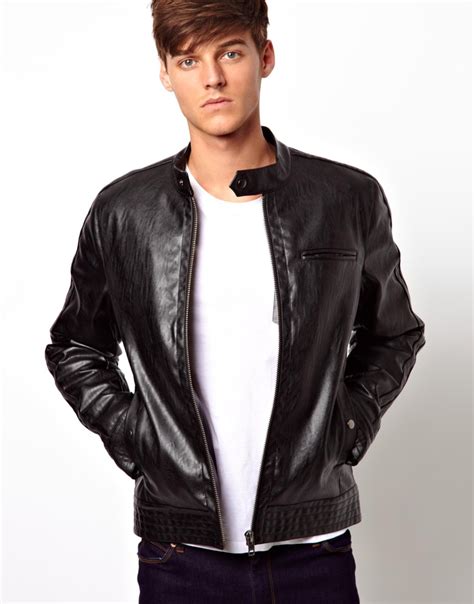 Lyst Asos Faux Leather Biker Jacket In Black For Men
