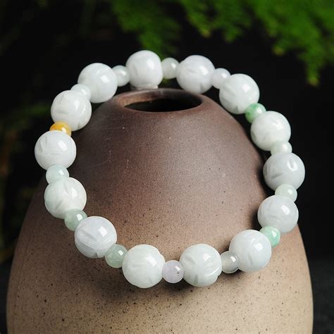 Real Natural A Grade Jade Jadeite Women Carved Bead Bracelet
