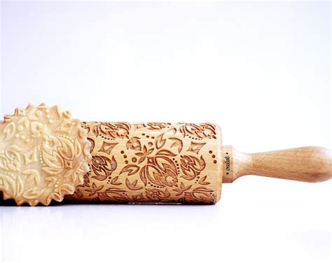 Rolling Pin Engraved Folklor Tulips Embossing Rolling Pin Etsy
