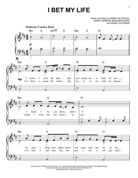 Just a young gun with a quick fuse. Imagine Dragons Easy Piano Sheet Music - Best Music Sheet