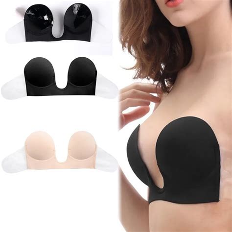 Women Self Adhesive Strapless Seamless Blackless Solid Bra Stick Gel Silicone Push Up Women S