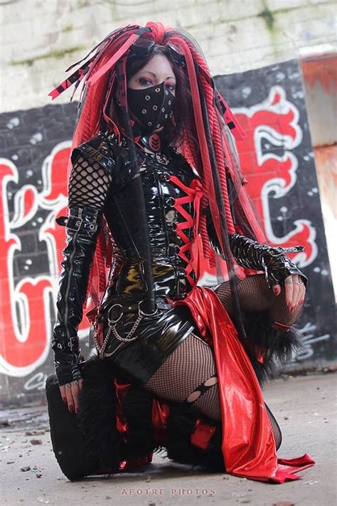 Red And Black Cyber Goth Alt Model Pitite Oudy Including Post Punk Cyber Goth