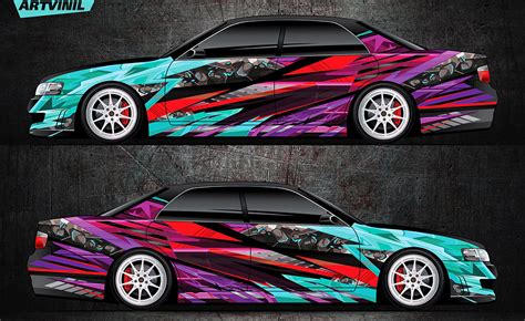 Car Side Full Color Vinyl Sticker Custom Body Decal Abstract Racing