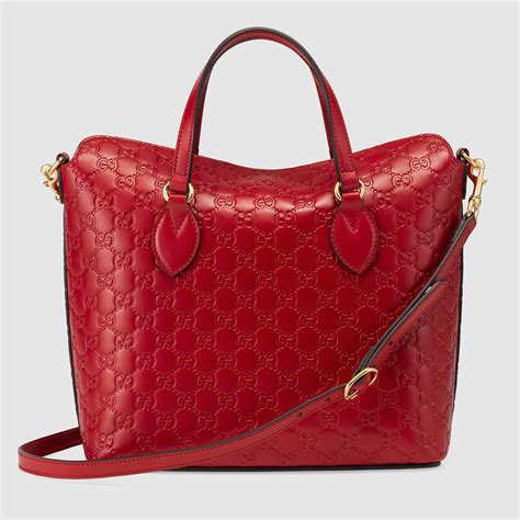 Gucci Signature Leather Top Handle Bag In Red Lyst