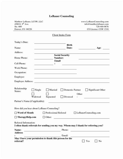 New Client Intake Form Template Free