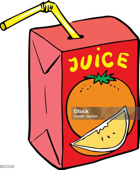 Orange Juice With Small Box Package And Straw Cartoon Illustration