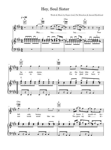 Hey Soul Sister Sheet Music For Piano Vocals By Train Official