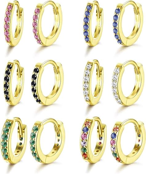 Cassieca 6 Pairs Small Hoop Earrings For Women Men Huggie Hoop Earrings