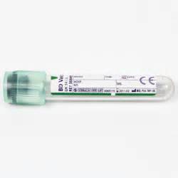 Sodium heparin collection tubes are the classically light green or green/gray tiger: Vacutainer 2ml Green 13 x 75mm Lithium Heparin