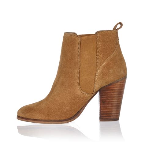 River Island Tan Suede Heeled Ankle Boots In Brown Lyst