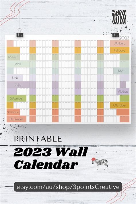 Printable Full Year Wall Calendar In A Minimalist Design 2023 Etsy