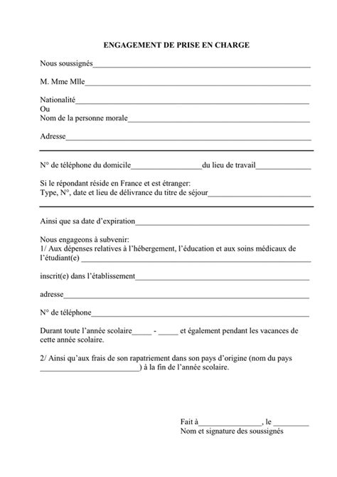 Exemple D Engagement De Prise En Charge DOC PDF Page 1 Sur 1