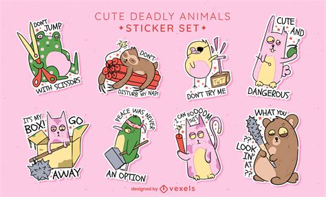 Funny Cartoon Animals Sticker Set Vector Download