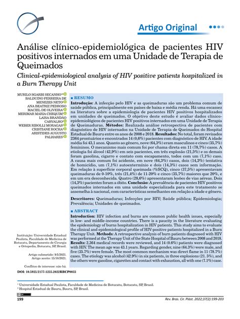 Pdf An Lise Cl Nico Epidemiol Gica De Pacientes Hiv Positivos Internados Em Uma Unidade De