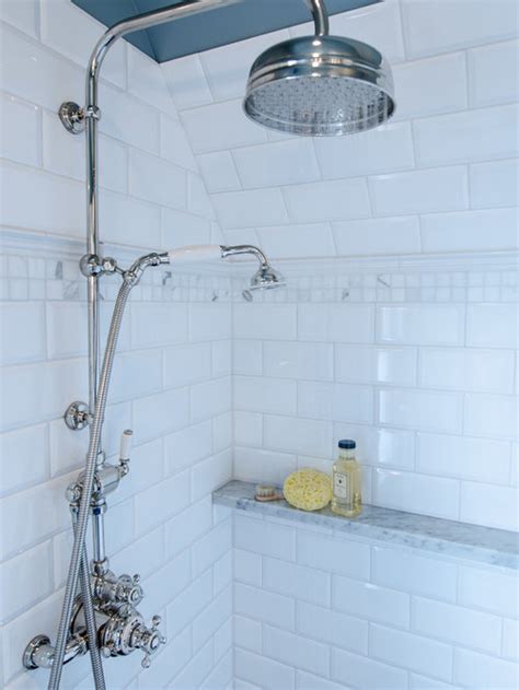 The richness of the dark cabinetry juxtaposed with the elegance of the white carrara marble on the countertop, wall and floors. Carrara Marble Shower | Houzz