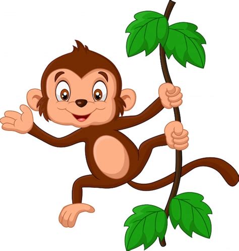 Cartoon Baby Monkey Waving Vector Premium Download
