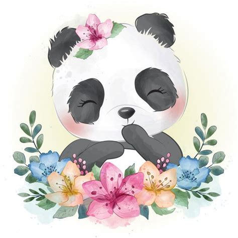 A Panda Bear With Flowers Around Its Neck