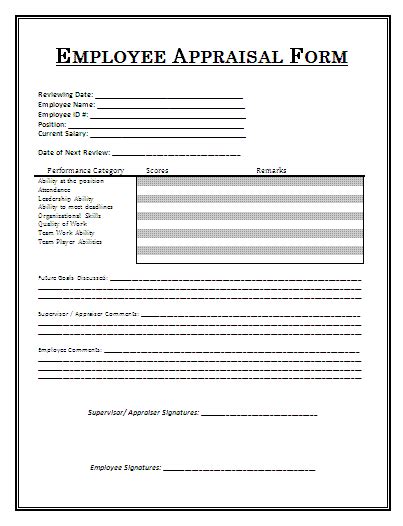 Monthly Employee Appraisal Form Free Word Templates