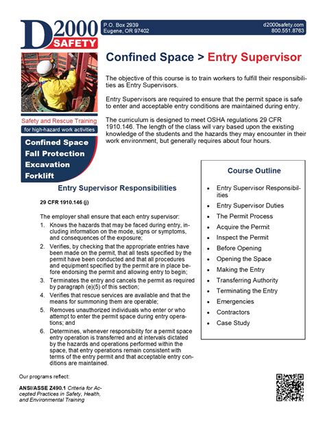 Confined Space Entry Supervisor D2000 Safety