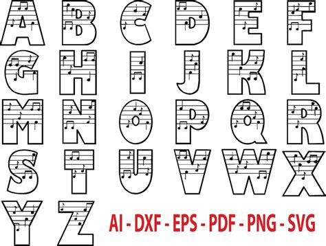 Music Notes Alphabet Font Graphics Files For Cricut Silhouette Etsy