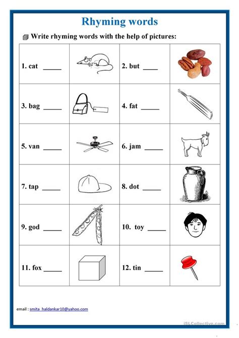Rhyming Words For Kindergarten Worksheets
