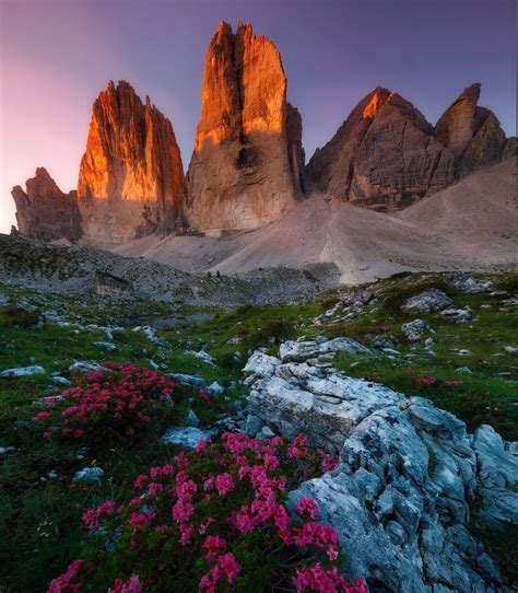 Nature Beautiful Scenery Tre Cime Di Lavaredo Sunrise Dolomites Italy